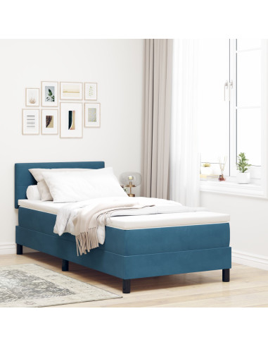 Letto a Sorgente LED con led Blu Scuro 90 x 200 cm Velluto