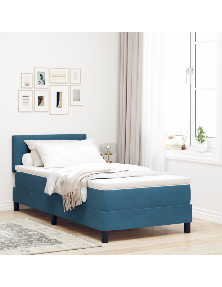 vitaXL Letto Box Spring con Materasso e LED Blu Scuro 90x200 cm Velluto