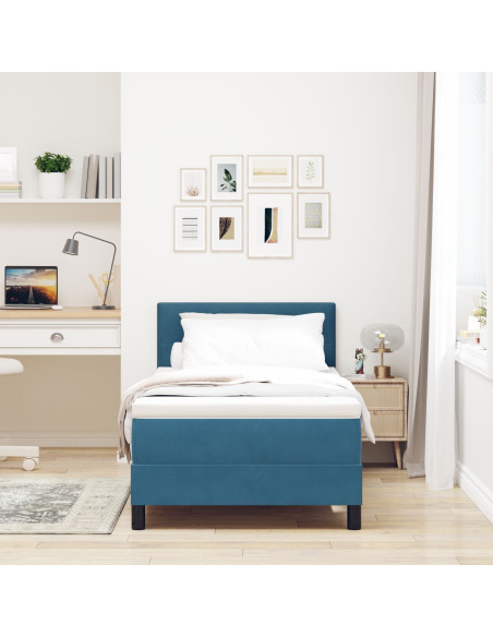 vitaXL Letto Box Spring con Materasso e LED Blu Scuro 90x200 cm Velluto