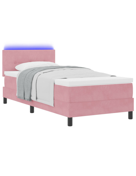 Letto Box con Materasso e LED Rosa 100x200 cm Velluto