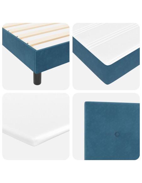 Letto con rete a molle con materasso e LED Blu Scuro 140x190 cm Velluto