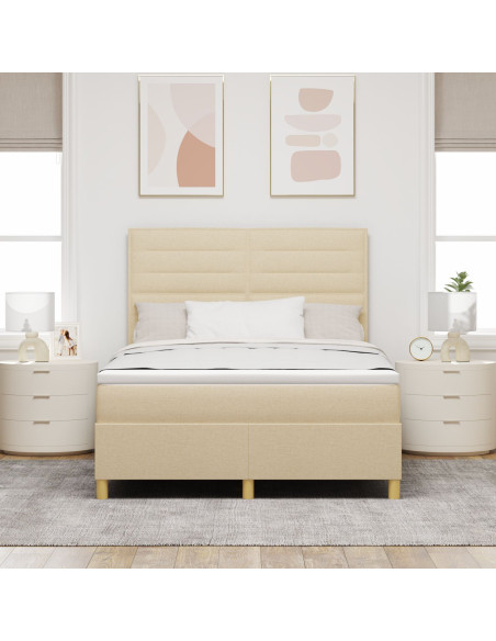 Letto Box Spring Crema Tessuto 140 x 190 cm Materasso