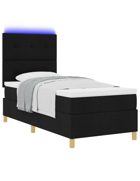 Letto a Sorgente LED con materasso Nero 90 x 200 cm Tessuto