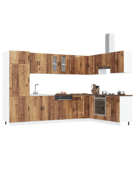 Armadio da Cucina  ""Kalmar"" con Doppi Lavelli in Legno Vecchio
