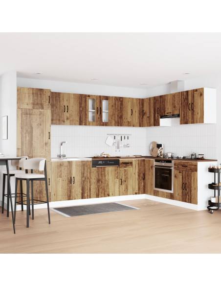 Armadio da Cucina  ""Kalmar"" con Doppi Lavelli in Legno Vecchio