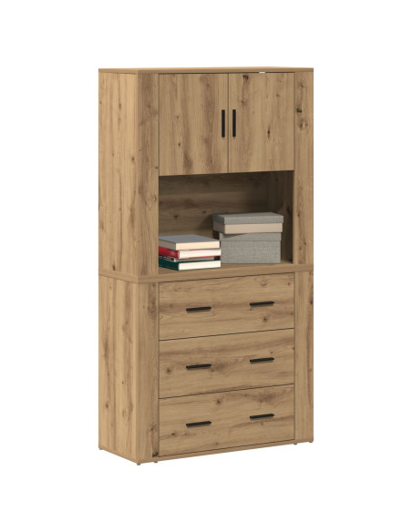 Mobile Alto Set di 2 Quercia Artigianale Legno Ingegnerizzato