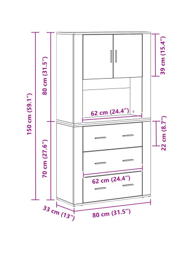 Credenza Rovere artigianale 80 x 33 x 150 cm Legno multistrato