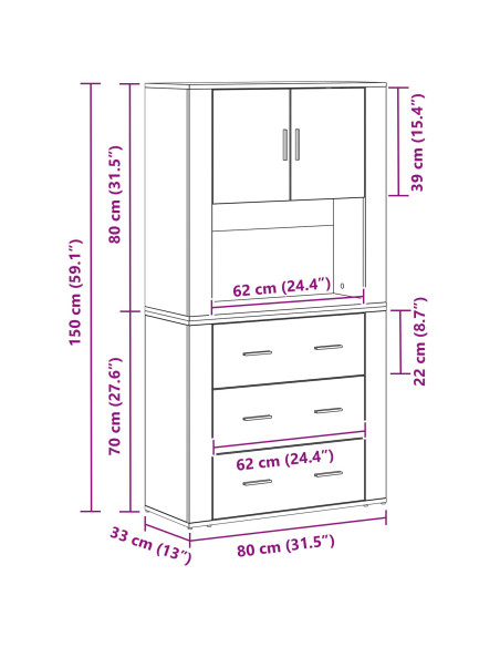 Credenza Rovere artigianale 80 x 33 x 150 cm Legno multistrato
