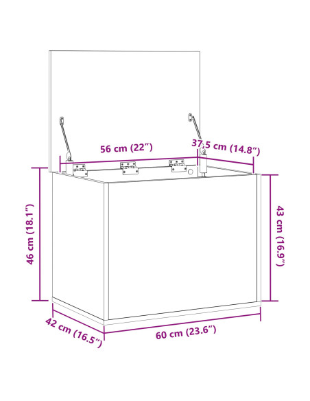Cassa di stoccaggio  con coperchio in legno vecchio 60x42x46 cm in legno ingegnerizzato