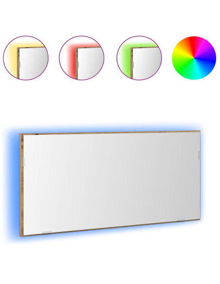 Mobile da bagno con specchio  con luce LED in rovere artigianale 80x37 cm