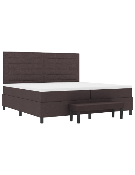 Letto a molle con materasso e panca marrone scuro 200x200 cm Tessuto