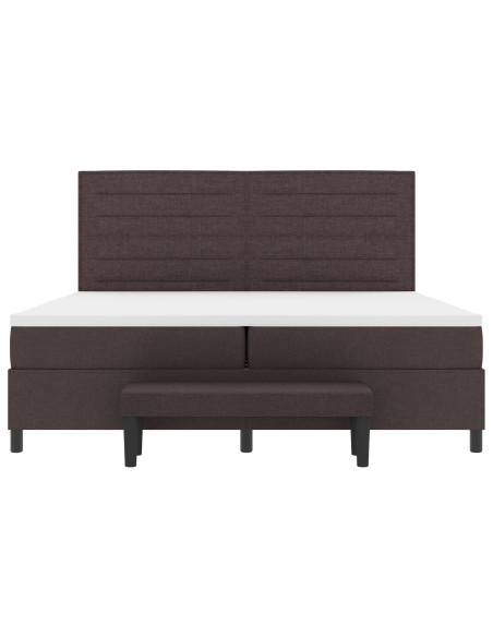 Letto a molle con materasso e panca marrone scuro 200x200 cm Tessuto