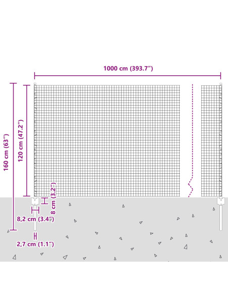 Recinzione con Posto Verde 1,2 x 10 m Acciaio e PVC