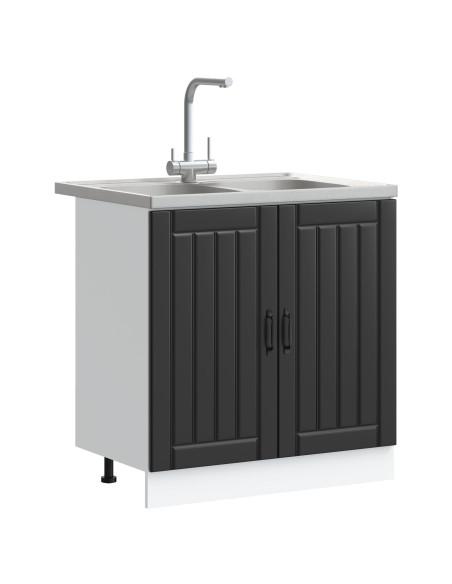 Armadio da Cucina  ""Lucca"" con Doppio Lavandino in Legno Ingenerizzato Nero
