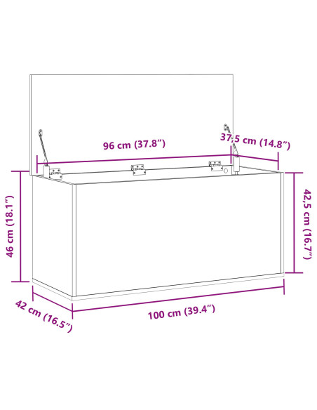 Scatola di Stoccaggio  con Coperchio in Legno Antico 100x42x46 cm in Legno Ingengnerizzato