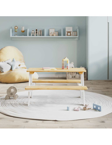 Tavolo per Bambini con Panche IRUN 90x79,5x50 cm Legno Massello