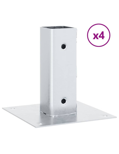 Basi per Pali Quadrate 4 pz Argento 46x46 mm in Acciaio Zincato