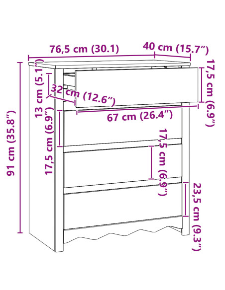 Cassettiera ""DRAMMEN"" 76,5x40x91 cm Legno Massello di Pino