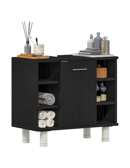 Armadio da Bagno  Nero Rovere 60x32x54 cm Legno ingegnerizzato