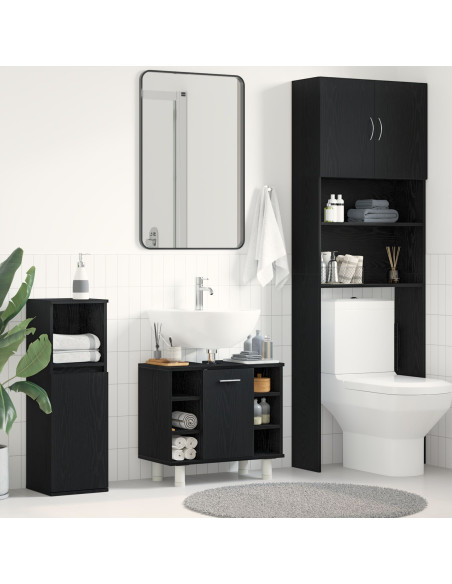 Armadio da Bagno  Nero Rovere 60x32x54 cm Legno ingegnerizzato