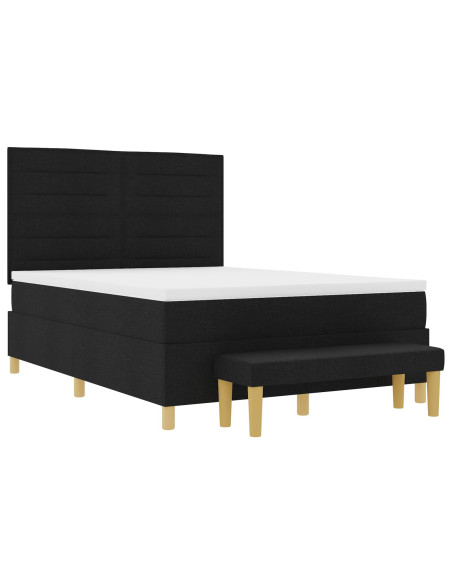 Letto con Box Spring con Materasso e Panchina Nero 140x200 cm Tessuto