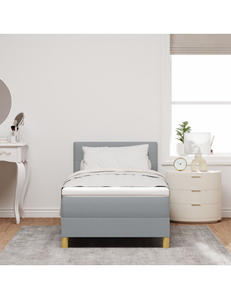 Letto Box Spring con Materasso Grigio Chiaro 90x200 cm in Tessuto