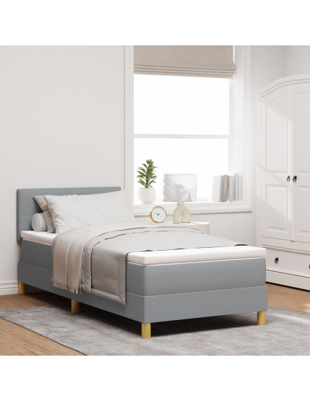 Letto Box Spring con Materasso Grigio Chiaro 90x200 cm in Tessuto