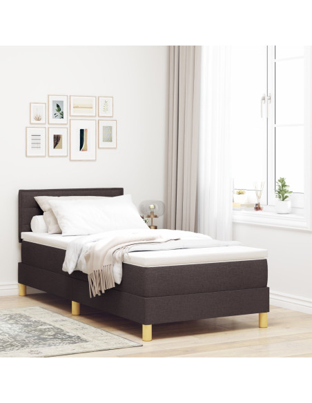 Letto con Rete e Materasso Marrone Scuro 100x200 cm Tessuto