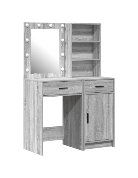 Set di Tavolo da Trucco a 2 Pezzi con LED Grigio in Legno Ingegnerizzato di Sonoma