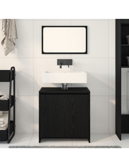 Mobile da Bagno  con Specchio in Rovere Nero 60x33x61 cm in Legno Ingegnerizzato