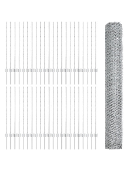 Pali Recinzione  22 pz U-Channel 100 cm Acciaio Zincato, Recinzione Esagonale  1x100 m Acciaio Zincato