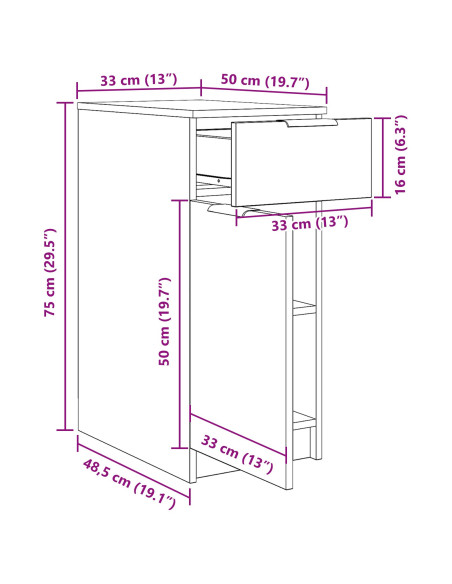 Mobile per Ufficio Rovere Nero 33 x 50 x 75 cm