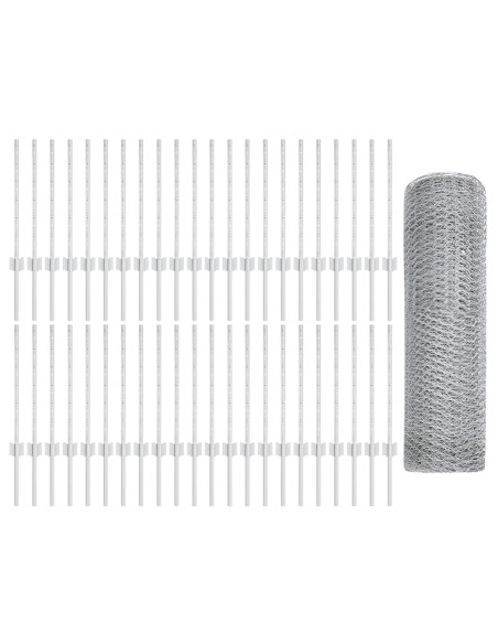 Pali di Recinzione  11 pcs U-Channel 60 cm Acciaio Galvanizzato, Recinzione esagonale  0.6x100 m Acciaio Galvanizzato
