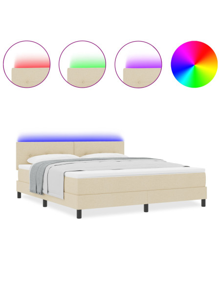 Letto con Box Spring e Materasso & LED Crema 180x200 cm Tessuto
