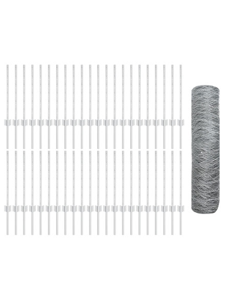 Pali per Recinzione  11 pcs U-Channel 60 cm Acciaio Galvanizzato, Recinzione Esagonale  0.5x100 m Acciaio Galvanizzato
