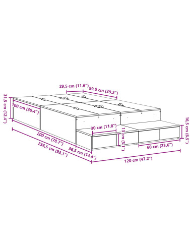 Struttura letto con contenitore Grigio cemento 120 cm