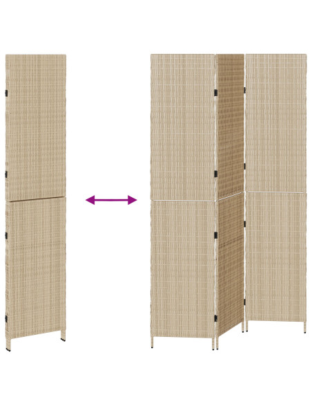 Divisorio per stanze  3 pannelli pieghevole beige 146x200 cm in poli rattan