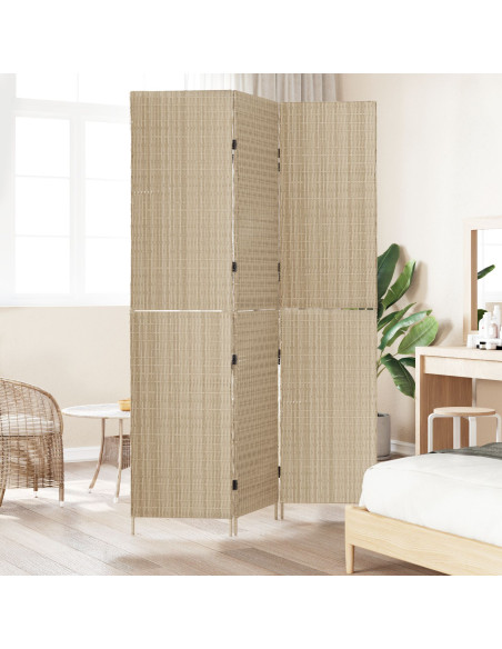 Divisorio per stanze  3 pannelli pieghevole beige 146x200 cm in poli rattan