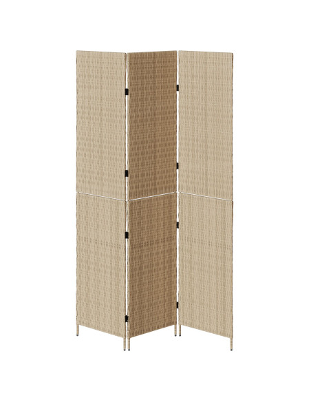Divisorio per stanze  3 pannelli pieghevole beige 146x200 cm in poli rattan