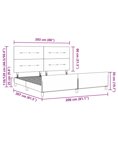 Struttura del letto con testiera Crema 200 x 200 cm Tessuto