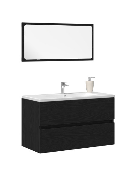 Set di mobili da bagno 2 pezzi in legno ingegnerizzato rovere nero