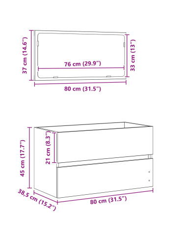 Set di mobili per il bagno 2 pcs Rovere Nero Legno multistrato