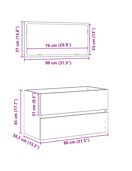 Set di mobili da bagno 2 pezzi in legno ingegnerizzato rovere nero