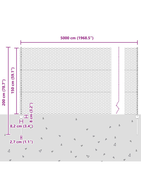 Pali di recinzione  22 pezzi U-Channel 150 cm Acciaio zincato, Recinzione Esagonale  1.5x50 m Acciaio zincato