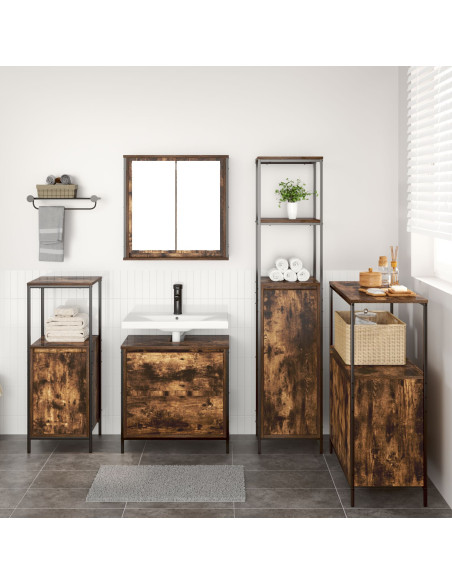 Set di mobili da bagno 5 pezzi in legno ingegnerizzato rovere affumicato