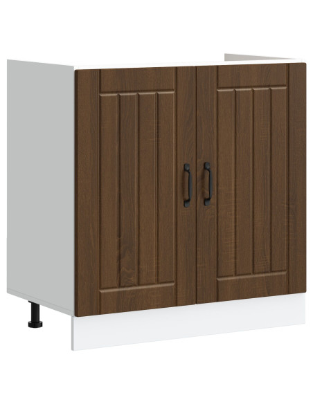 Armadio da Cucina  ""Lucca"" con Doppio Lavabo in Legno di Quercia Ingegnerizzato