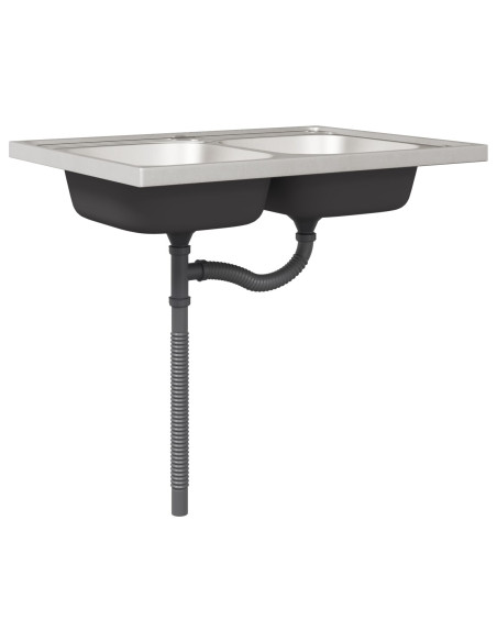 Armadio da Cucina  ""Lucca"" con Doppio Lavabo in Legno di Quercia Ingegnerizzato