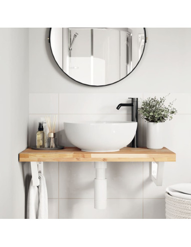 Ripiano a Parete per Lavabo in Acciaio e Massello di Acacia