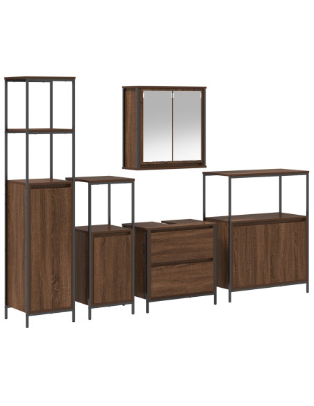 Set di mobili per il bagno in legno ingegnerizzato rovere da 5 pezzi