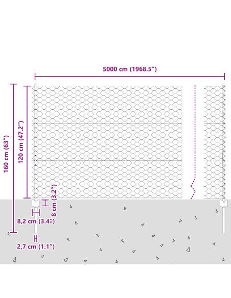 Pali della Recinzione  22 pezzi U-Channel 120 cm Acciaio Zincato, Recinzione Esagonale  1.2x50 m Acciaio Zincato